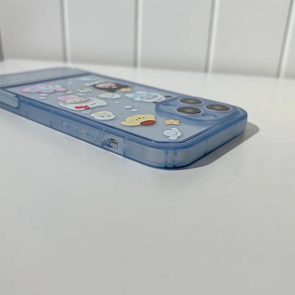 Transparent Blue Cute Phone Cases For iPhone 15 14 13 11 12 Pro Max XS XR X 7 8 Plus SE 2020 With Invisible Stand Holder - Touchy Style