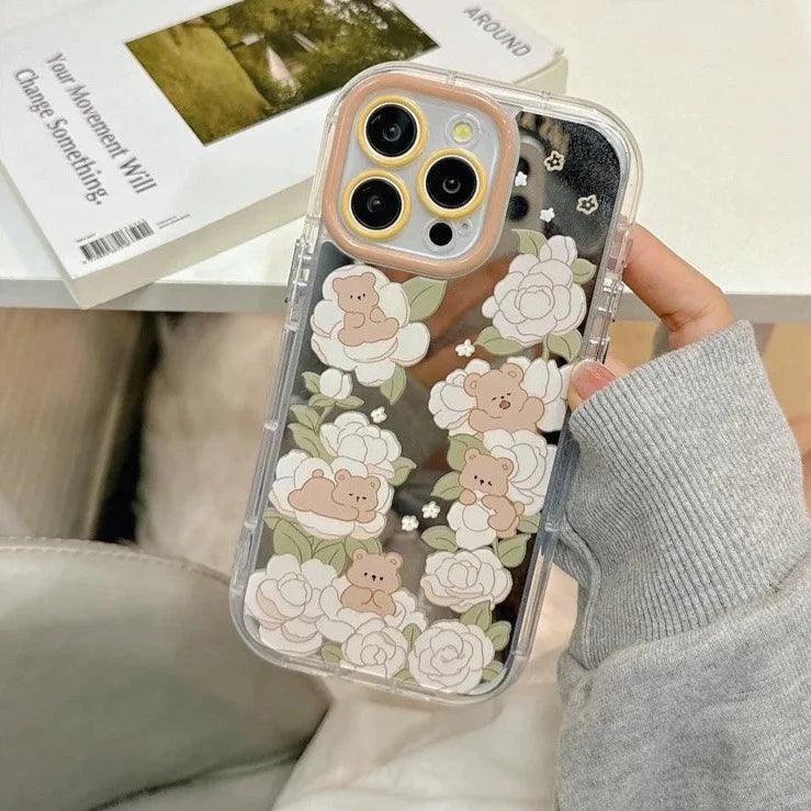 TSP100 Cute Phone Cases For iPhone 15 Pro Max, 14, 13, 11, and 12 - Rabbit Bear Silver Mirror Back Cover - Touchy Style