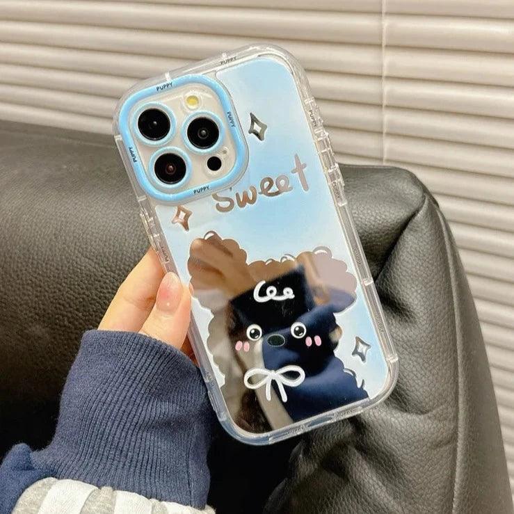 TSP102 Cute Phone Cases For iPhone 11, 12, 13, 14, and 15 Pro Max - Cartoon Cat Puppy Makeup Mirror Cover - Touchy Style