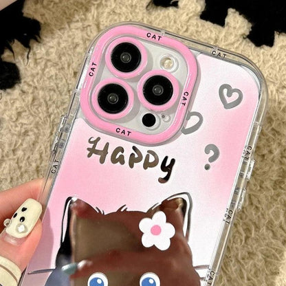 TSP102 Cute Phone Cases For iPhone 11, 12, 13, 14, and 15 Pro Max - Cartoon Cat Puppy Makeup Mirror Cover - Touchy Style