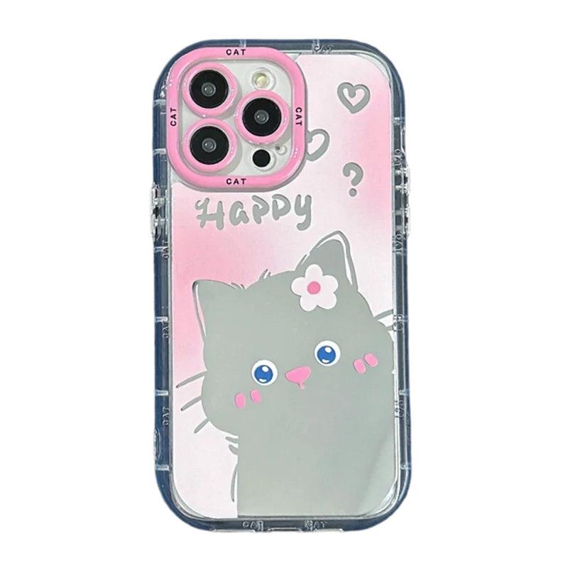 TSP102 Cute Phone Cases For iPhone 11, 12, 13, 14, and 15 Pro Max - Cartoon Cat Puppy Makeup Mirror Cover - Touchy Style