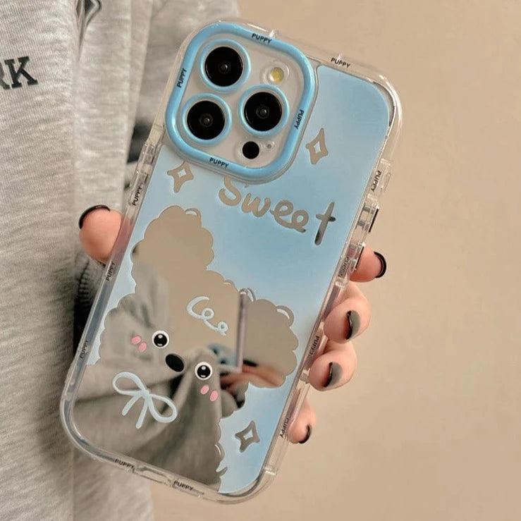 TSP102 Cute Phone Cases For iPhone 11, 12, 13, 14, and 15 Pro Max - Cartoon Cat Puppy Makeup Mirror Cover - Touchy Style