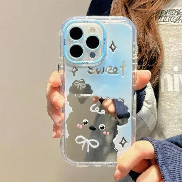 TSP102 Cute Phone Cases For iPhone 11, 12, 13, 14, and 15 Pro Max - Cartoon Cat Puppy Makeup Mirror Cover - Touchy Style