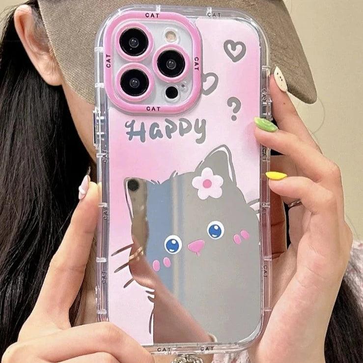 TSP102 Cute Phone Cases For iPhone 11, 12, 13, 14, and 15 Pro Max - Cartoon Cat Puppy Makeup Mirror Cover - Touchy Style