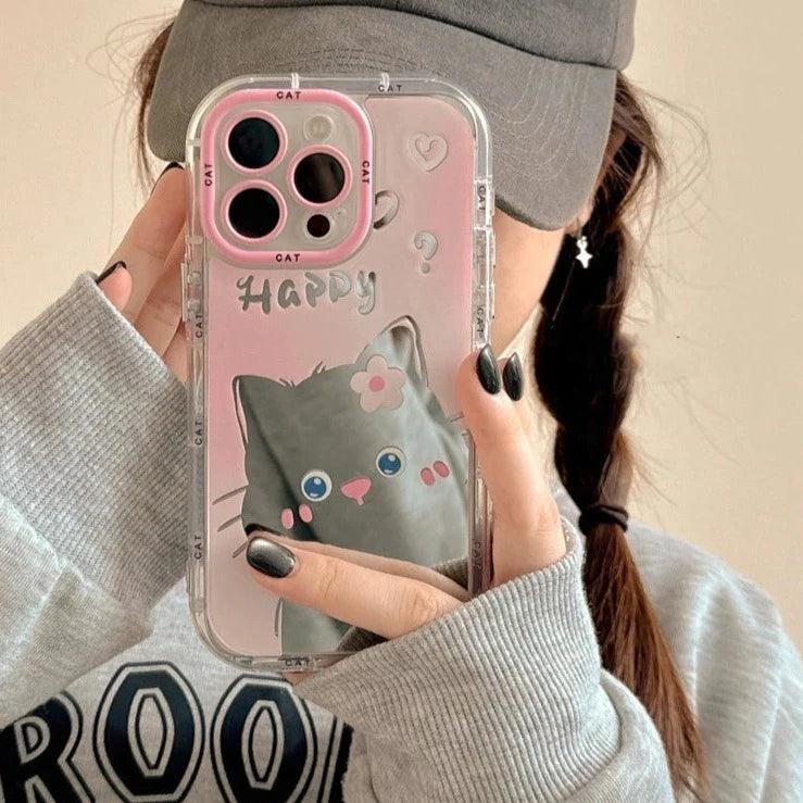 TSP102 Cute Phone Cases For iPhone 11, 12, 13, 14, and 15 Pro Max - Cartoon Cat Puppy Makeup Mirror Cover - Touchy Style