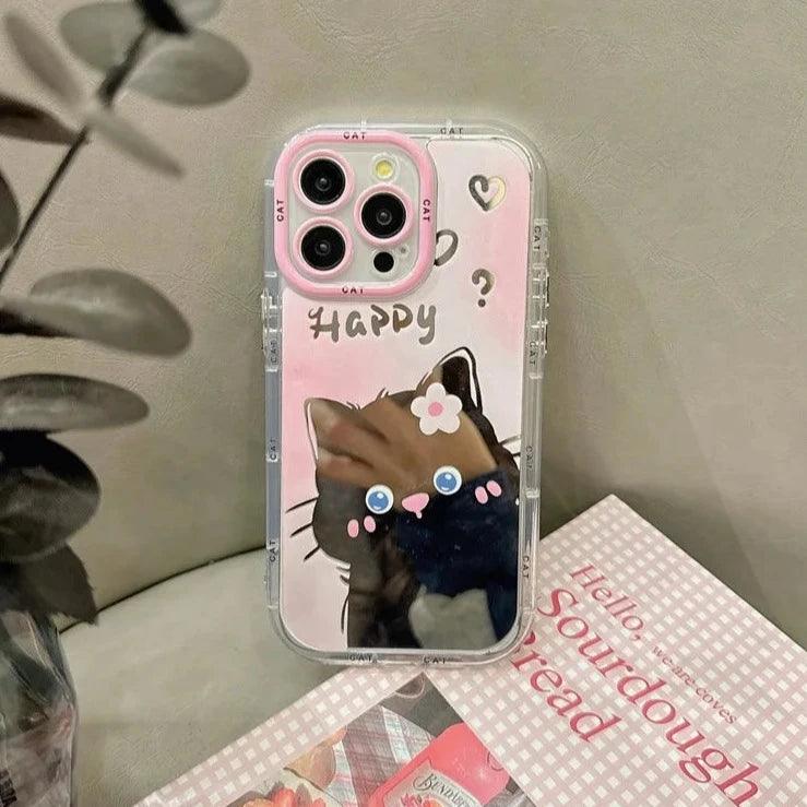 TSP102 Cute Phone Cases For iPhone 11, 12, 13, 14, and 15 Pro Max - Cartoon Cat Puppy Makeup Mirror Cover - Touchy Style