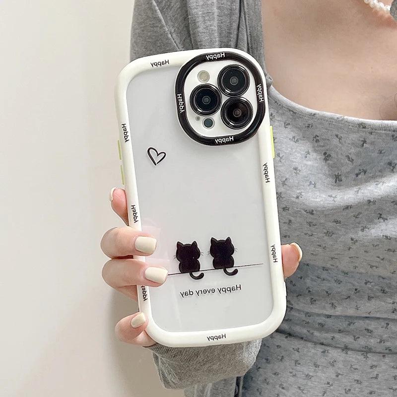 TSP103 Cute Phone Cases For iPhone 15 Pro Max, 14, 13, 12, and 11 - Cats Oval Bumper Transparent Back Cover - Touchy Style