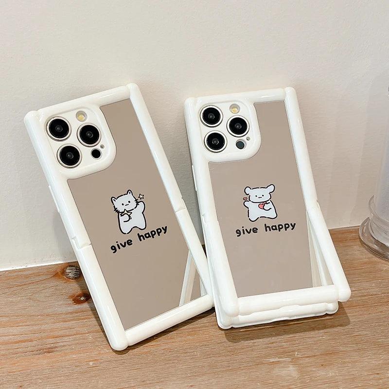 TSP104 Cute Phone Cases For iPhone 11, 12, 13, 14, and 15, Pro Max and 15 Plus - Cartoon Cat Dog Pattern - Invisible Kickstand Holder - Touchy Style