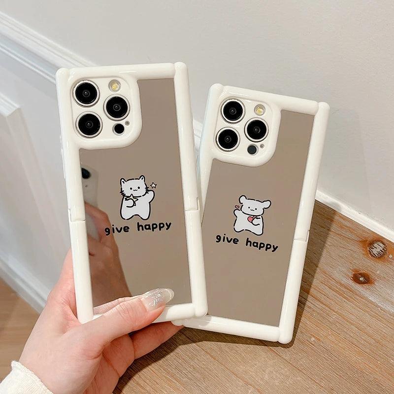 TSP104 Cute Phone Cases For iPhone 11, 12, 13, 14, and 15, Pro Max and 15 Plus - Cartoon Cat Dog Pattern - Invisible Kickstand Holder - Touchy Style