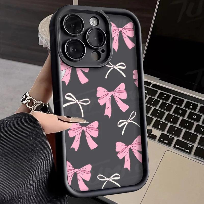 TSP105 Cute Phone Cases For iPhone 14, 13, 12, 11, 15 Pro Max, XS Max, XR, X, 8, 7 Plus, and SE - Pink Bowknot Bumper Cover - Touchy Style