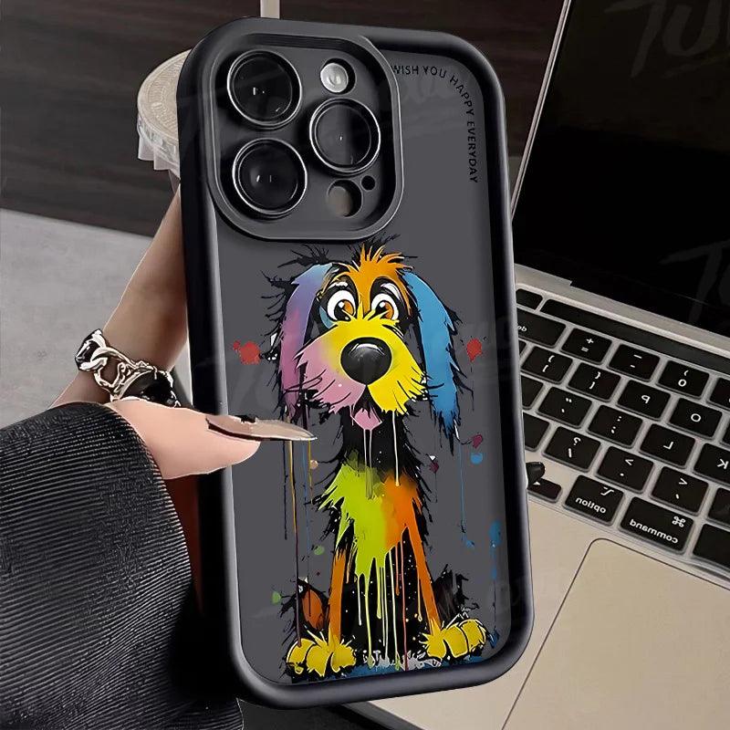 TSP106 Cute Phone Cases For iPhone 13, 14, 15, 11, 12 Pro Max, XS, XR, X, 8, 7 Plus, SE2, 14Pro, and 15Pro - Cartoon Dog Cover - Touchy Style