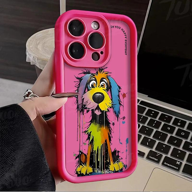TSP106 Cute Phone Cases For iPhone 13, 14, 15, 11, 12 Pro Max, XS, XR, X, 8, 7 Plus, SE2, 14Pro, and 15Pro - Cartoon Dog Cover - Touchy Style