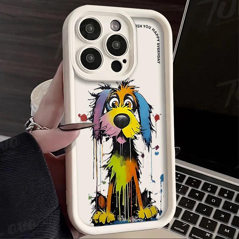 TSP106 Cute Phone Cases For iPhone 13, 14, 15, 11, 12 Pro Max, XS, XR, X, 8, 7 Plus, SE2, 14Pro, and 15Pro - Cartoon Dog Cover - Touchy Style