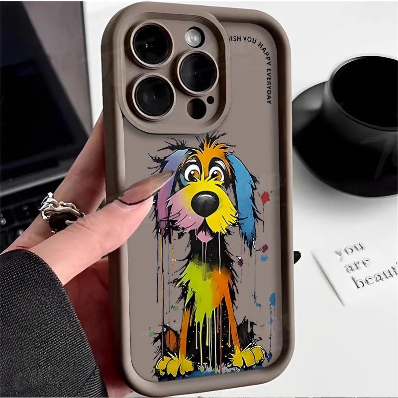 TSP106 Cute Phone Cases For iPhone 13, 14, 15, 11, 12 Pro Max, XS, XR, X, 8, 7 Plus, SE2, 14Pro, and 15Pro - Cartoon Dog Cover - Touchy Style