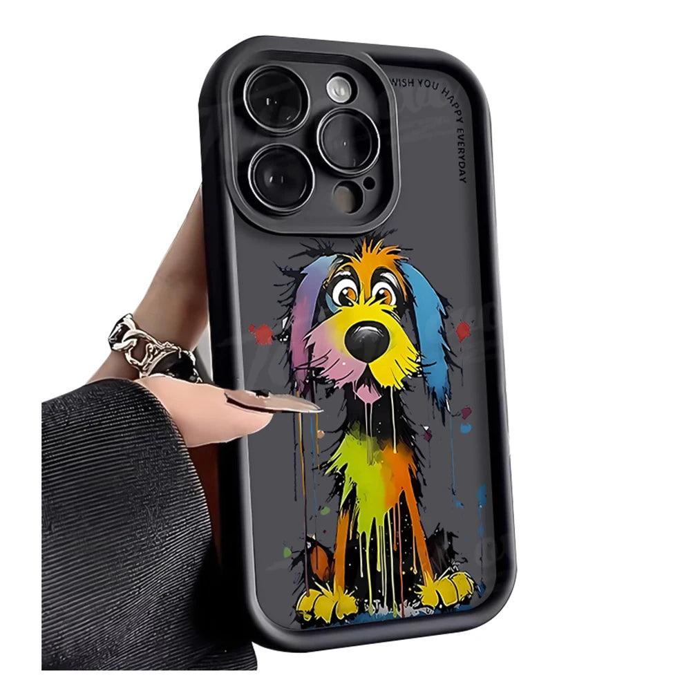 TSP106 Cute Phone Cases For iPhone 13, 14, 15, 11, 12 Pro Max, XS, XR, X, 8, 7 Plus, SE2, 14Pro, and 15Pro - Cartoon Dog Cover - Touchy Style