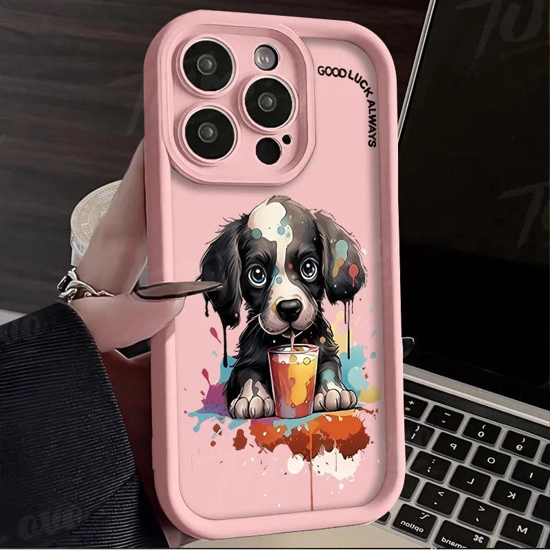 TSP108 Cute Phone Cases For iPhone 13, 14, 15, 11, 12, Pro Max, XS, XR, X, 8, 7 Plus, SE2,14 Pro and 15 Pro - Cartoon Dog Soft Cover - Touchy Style