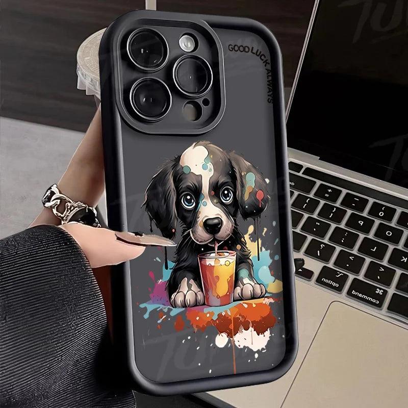 TSP108 Cute Phone Cases For iPhone 13, 14, 15, 11, 12, Pro Max, XS, XR, X, 8, 7 Plus, SE2,14 Pro and 15 Pro - Cartoon Dog Soft Cover - Touchy Style