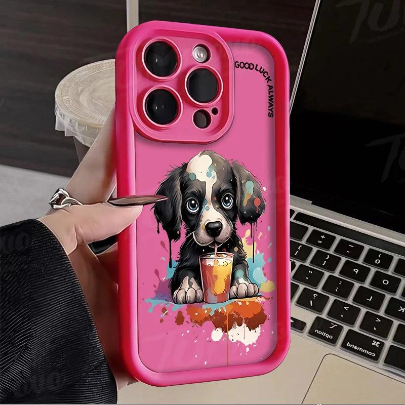 TSP108 Cute Phone Cases For iPhone 13, 14, 15, 11, 12, Pro Max, XS, XR, X, 8, 7 Plus, SE2,14 Pro and 15 Pro - Cartoon Dog Soft Cover - Touchy Style