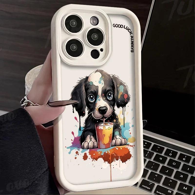 TSP108 Cute Phone Cases For iPhone 13, 14, 15, 11, 12, Pro Max, XS, XR, X, 8, 7 Plus, SE2,14 Pro and 15 Pro - Cartoon Dog Soft Cover - Touchy Style