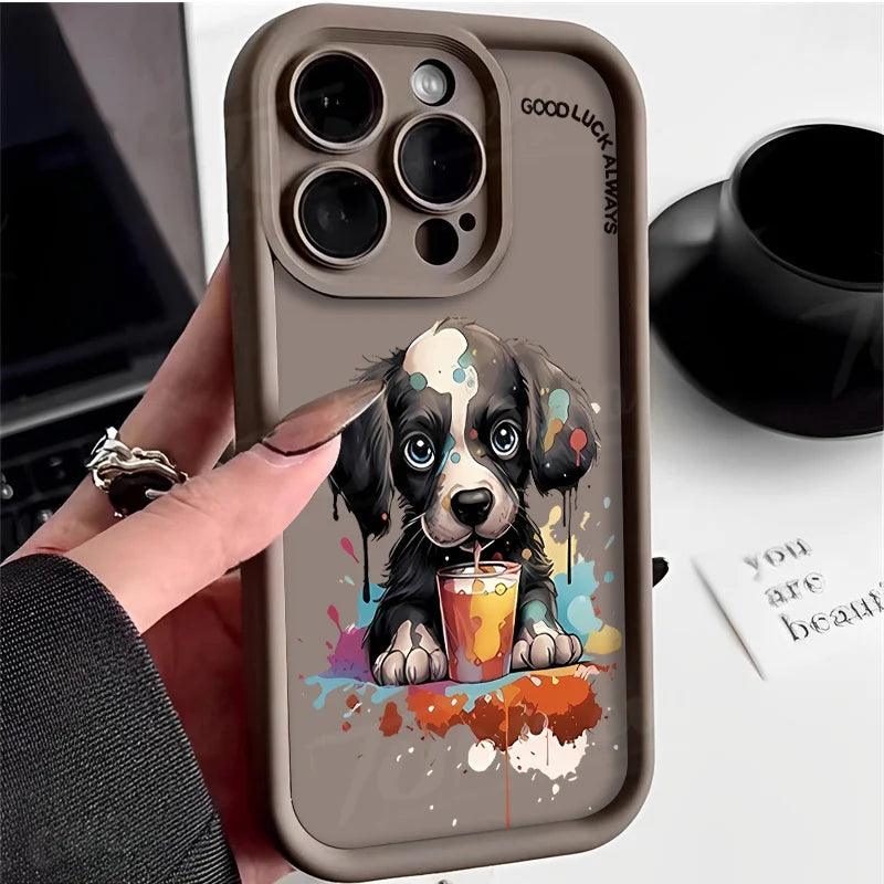 TSP108 Cute Phone Cases For iPhone 13, 14, 15, 11, 12, Pro Max, XS, XR, X, 8, 7 Plus, SE2,14 Pro and 15 Pro - Cartoon Dog Soft Cover - Touchy Style