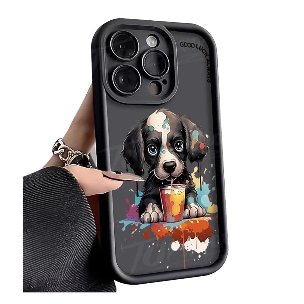 TSP108 Cute Phone Cases For iPhone 13, 14, 15, 11, 12, Pro Max, XS, XR, X, 8, 7 Plus, SE2,14 Pro and 15 Pro - Cartoon Dog Soft Cover - Touchy Style