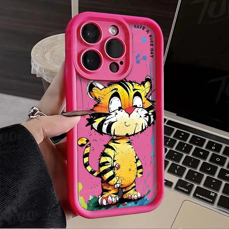 TSP109 Cute Phone Cases For iPhone 13, 14, 15, 11, 12 Pro Max, XS, XR, X, 8, 7 Plus, SE2, 14Pro, and 15Pro - Cartoon Tiger Cover - Touchy Style