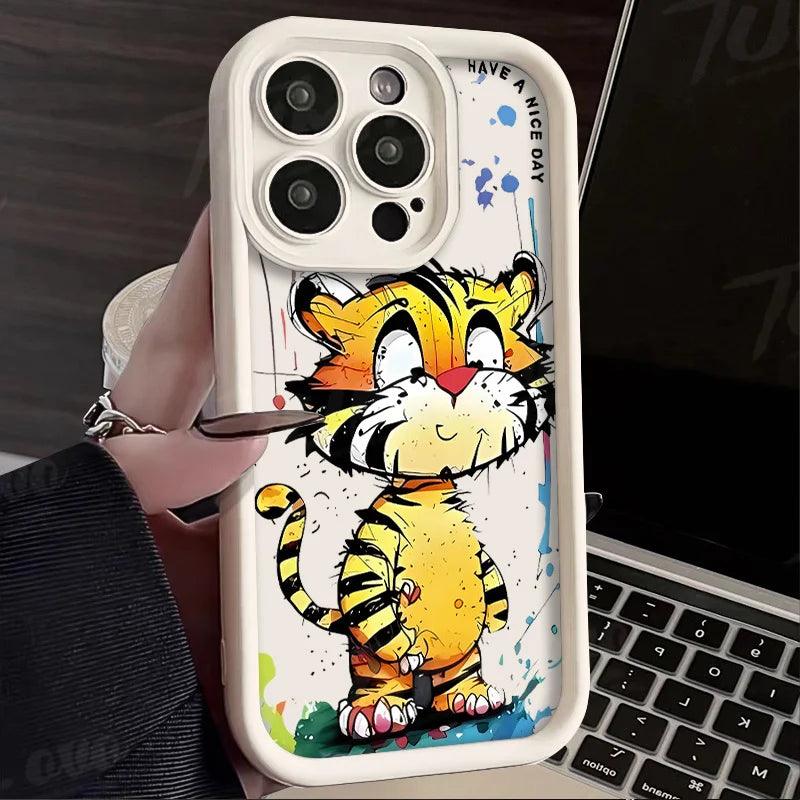 TSP109 Cute Phone Cases For iPhone 13, 14, 15, 11, 12 Pro Max, XS, XR, X, 8, 7 Plus, SE2, 14Pro, and 15Pro - Cartoon Tiger Cover - Touchy Style