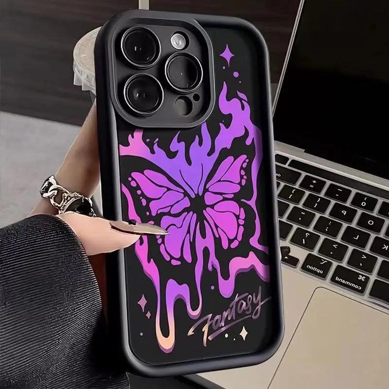 TSP110 Cute Phone Cases For iPhone 15, 14, 13, 12, 11, Pro Max, XS, XR, X, 8, 7 Plus, and SE2 - Shiny Butterfly Cover - Touchy Style