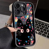 TSP113 Cute Phone Cases For iPhone 15, 14, 13, 12, 11, Pro Max, XS, XR, X, 8, 7 Plus, and SE2 - Hearts and Black Cat Pattern - Touchy Style