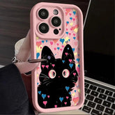 TSP113 Cute Phone Cases For iPhone 15, 14, 13, 12, 11, Pro Max, XS, XR, X, 8, 7 Plus, and SE2 - Hearts and Black Cat Pattern - Touchy Style