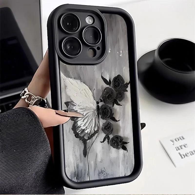 TSP115 Cute Phone Cases For iPhone 15, 14, 13, 12, 11, Pro Max, XS, XR, X, 8, 7 Plus, and SE2 - Butterfly Flower Pattern - Touchy Style