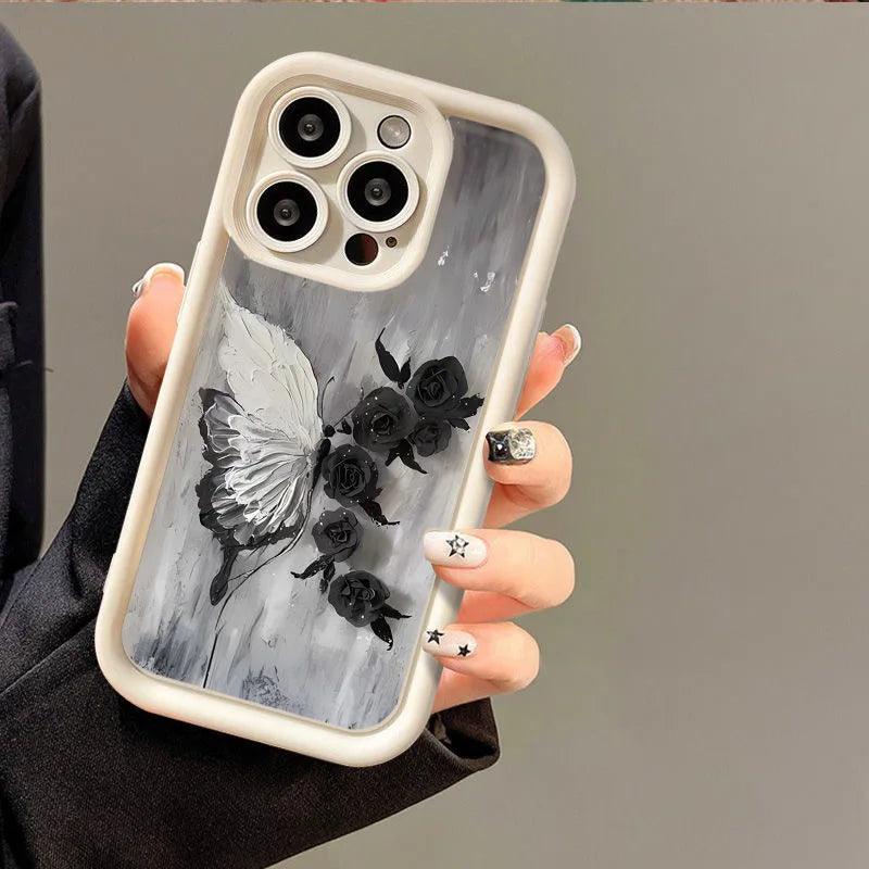 TSP115 Cute Phone Cases For iPhone 15, 14, 13, 12, 11, Pro Max, XS, XR, X, 8, 7 Plus, and SE2 - Butterfly Flower Pattern - Touchy Style