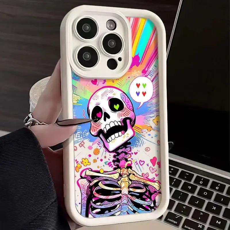 TSP120 Cute Phone Cases For iPhone 15, 14, 13, 12, 11 Pro Max, XS, XR, X, 8, 7 Plus, SE2, 14Pro, and 15Pro - Human Skeleton Pattern - Touchy Style