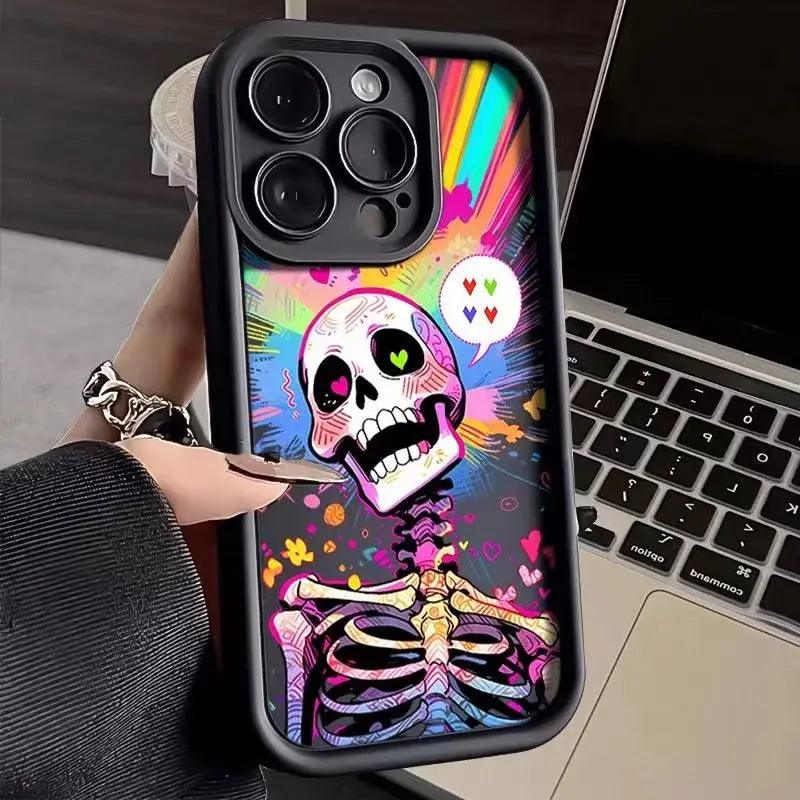 TSP120 Cute Phone Cases For iPhone 15, 14, 13, 12, 11 Pro Max, XS, XR, X, 8, 7 Plus, SE2, 14Pro, and 15Pro - Human Skeleton Pattern - Touchy Style