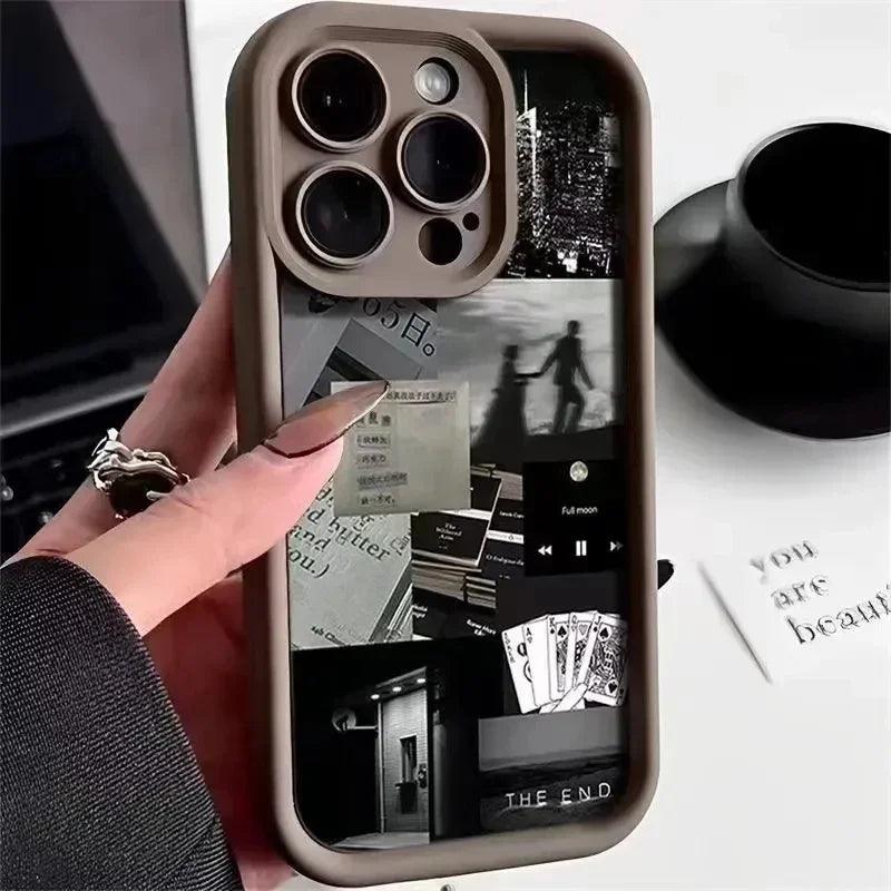 TSP121 Cute Phone Cases For iPhone 15 14 13 12 11 Pro Max XS XR X 8 7 Plus SE2 14Pro 15Pro - Daily Life Silhouette Pattern - Touchy Style