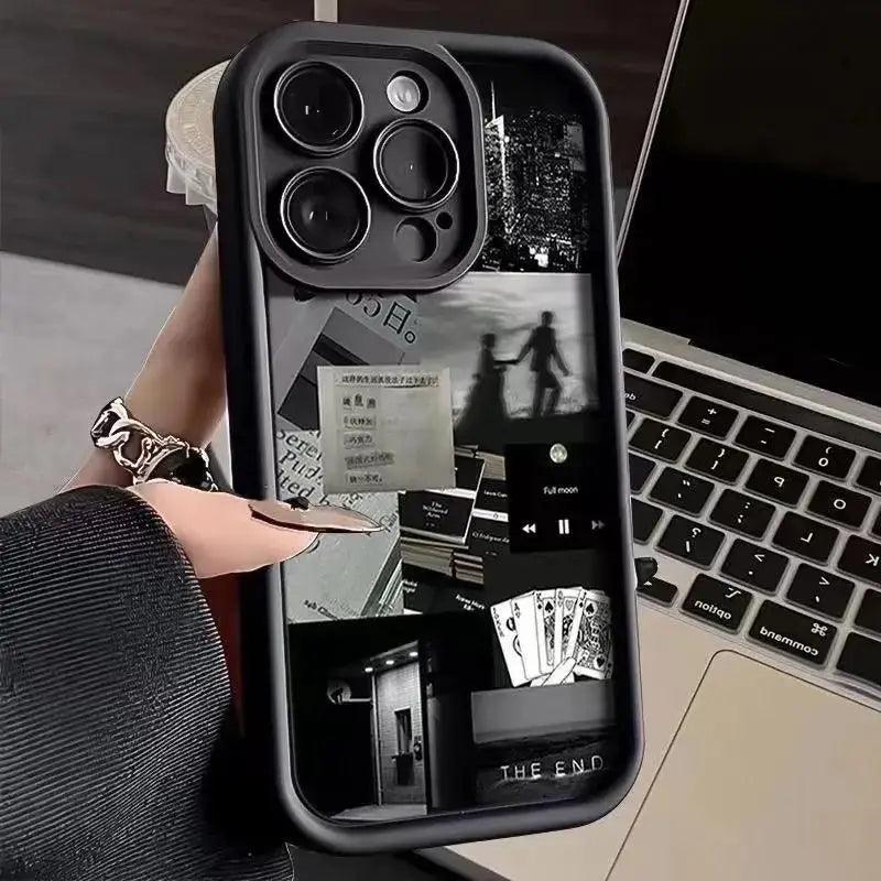 TSP121 Cute Phone Cases For iPhone 15 14 13 12 11 Pro Max XS XR X 8 7 Plus SE2 14Pro 15Pro - Daily Life Silhouette Pattern - Touchy Style