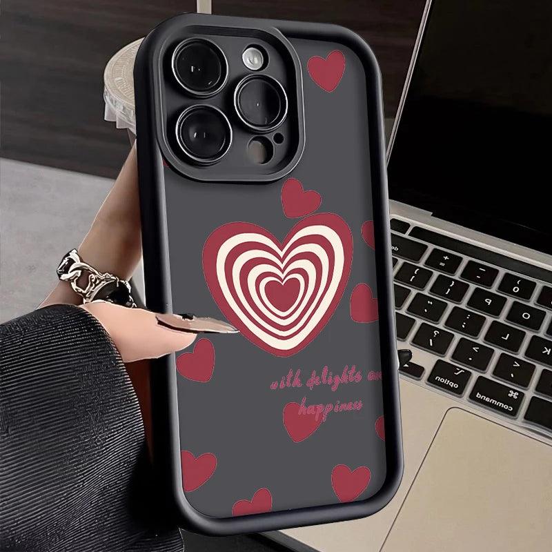 TSP122 Cute Phone Cases For iPhone 15, 14, 13, 12, 11, Pro Max, XS, XR, X, 8, 7 Plus, SE2, 14Pro, and 15Pro - Matte Red Hearts Pattern - Touchy Style