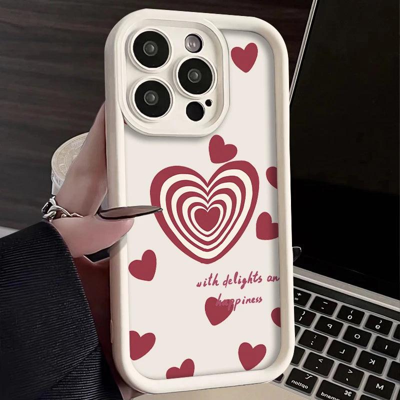 TSP122 Cute Phone Cases For iPhone 15, 14, 13, 12, 11, Pro Max, XS, XR, X, 8, 7 Plus, SE2, 14Pro, and 15Pro - Matte Red Hearts Pattern - Touchy Style