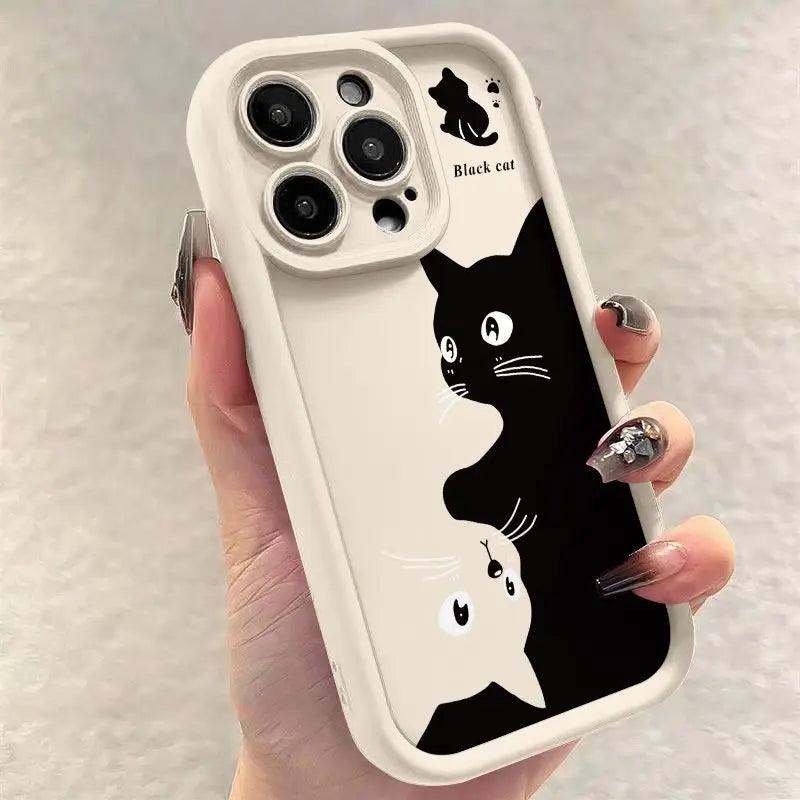 TSP124 Cute Phone Cases For iPhone 14, 13, 12, 11, 15 Pro Max, XS, XR, X, 8, 7 Plus, and SE2 - Black Cat Soft Cover - Touchy Style