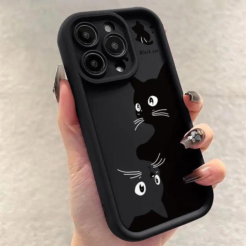 TSP124 Cute Phone Cases For iPhone 14, 13, 12, 11, 15 Pro Max, XS, XR, X, 8, 7 Plus, and SE2 - Black Cat Soft Cover - Touchy Style