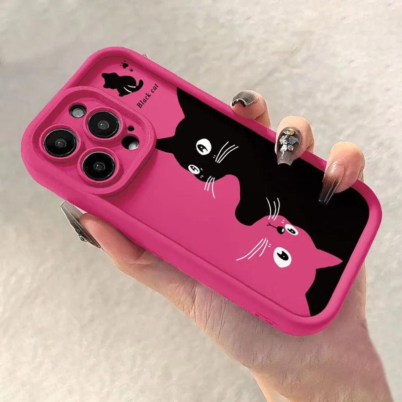 TSP124 Cute Phone Cases For iPhone 14, 13, 12, 11, 15 Pro Max, XS, XR, X, 8, 7 Plus, and SE2 - Black Cat Soft Cover - Touchy Style