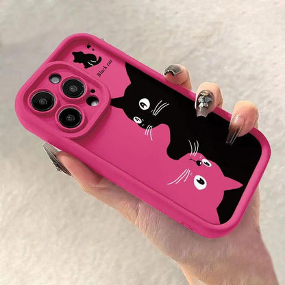 TSP124 Cute Phone Cases For iPhone 14, 13, 12, 11, 15 Pro Max, XS, XR, X, 8, 7 Plus, and SE2 - Black Cat Soft Cover - Touchy Style