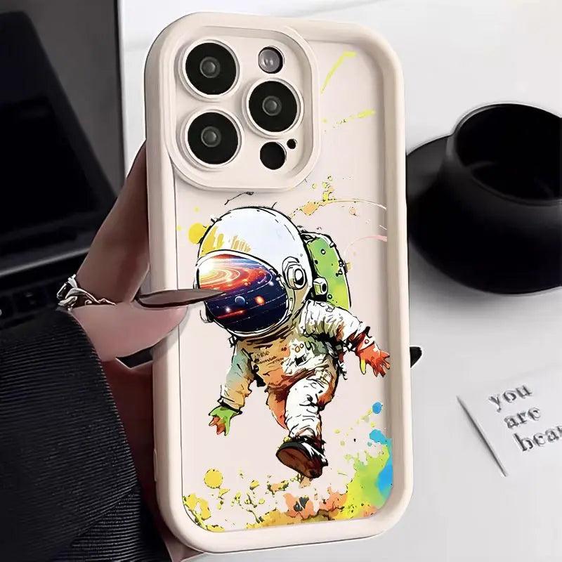 TSP126 Cute Phone Cases For iPhone 15, 14, 13, 12, 11, Pro Max, XS, XR, X, 8, 7 Plus, SE2, 14Pro, and 15Pro - Cartoon Astronaut Pattern - Touchy Style