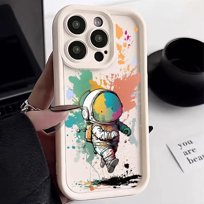 TSP126 Cute Phone Cases For iPhone 15, 14, 13, 12, 11, Pro Max, XS, XR, X, 8, 7 Plus, SE2, 14Pro, and 15Pro - Cartoon Astronaut Pattern - Touchy Style