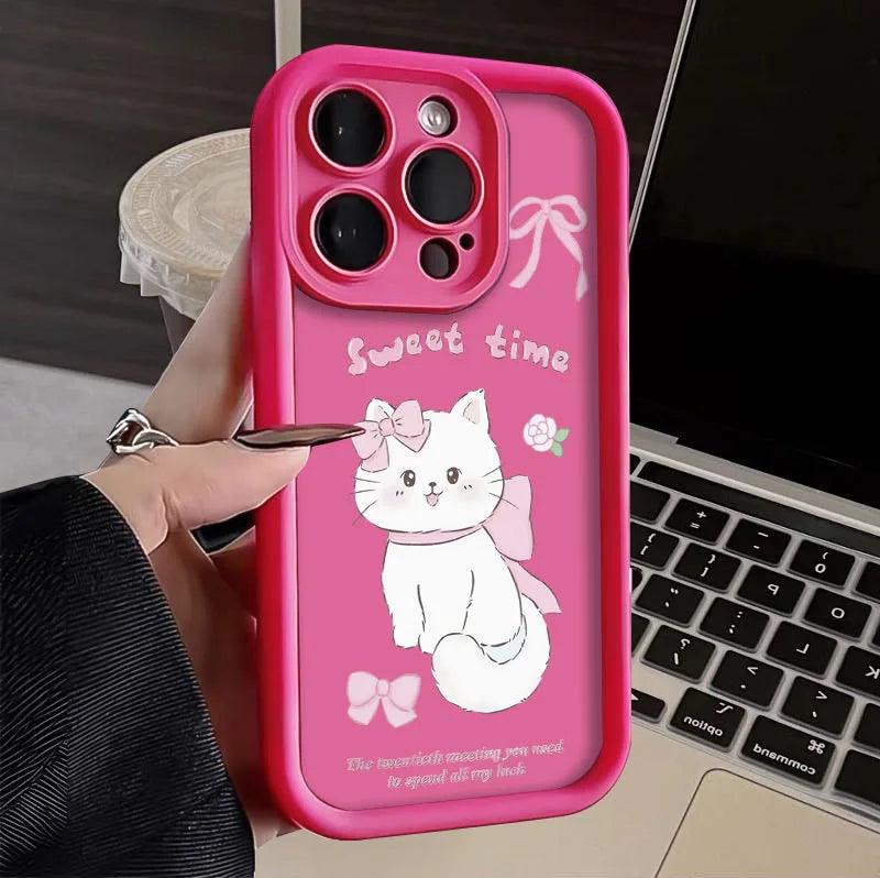 TSP127 Cute Phone Cases For iPhone 14, 13, 12, 11, 15 Pro Max, XS, XR, X, 8, 7 Plus, SE2, 14Pro, and 15Pro - Sweet Cat Pattern - Touchy Style