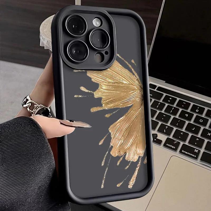 TSP129 Cute Phone Cases For iPhone 14, 13, 12, 11, 15 Pro Max, XS, XR, X, 8, 7 Plus, SE2, 14Pro, and 15Pro - Golden Butterfly Pattern - Touchy Style