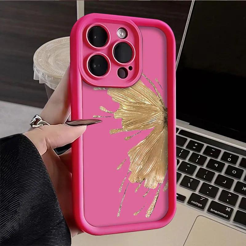 TSP129 Cute Phone Cases For iPhone 14, 13, 12, 11, 15 Pro Max, XS, XR, X, 8, 7 Plus, SE2, 14Pro, and 15Pro - Golden Butterfly Pattern - Touchy Style