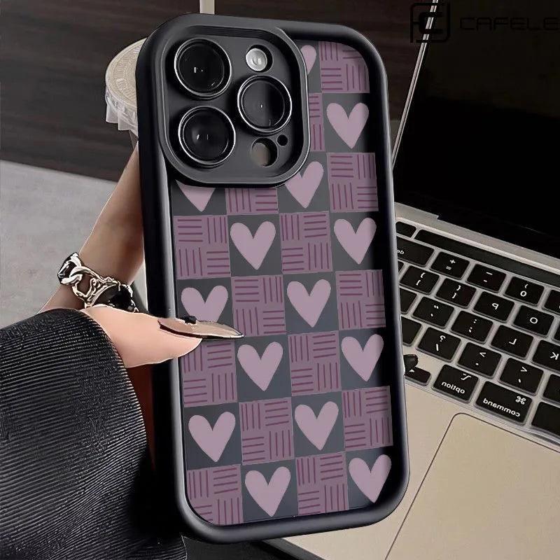 TSP130 Cute Phone Cases For iPhone 15, 14, 13, 12, 11, Pro Max, XS, XR, X, 8, 7 Plus, and SE2 - Matte Heart Grid Pattern - Touchy Style
