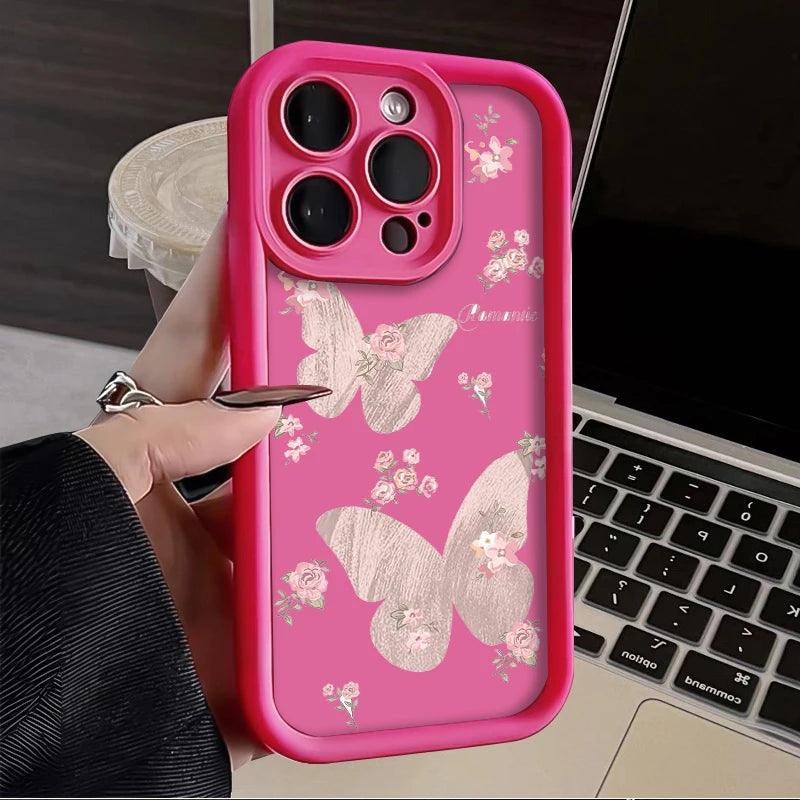 TSP131 Cute Phone Cases For iPhone 14, 13, 12, 11, 15 Pro Max, XS, XR, X, 8, 7 Plus, SE2, 14Pro, and 15Pro - Butterfly Flower Pattern - Touchy Style