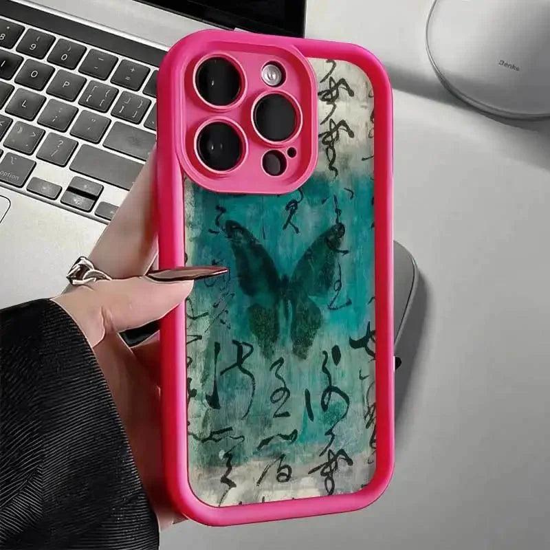 TSP140 Cute Phone Cases For iPhone 14, 13, 12, 11, 15 Pro Max, XS, XR, X, 8, 7 Plus, SE2, 14Pro, and 15Pro - Literary Butterfly Pattern - Touchy Style